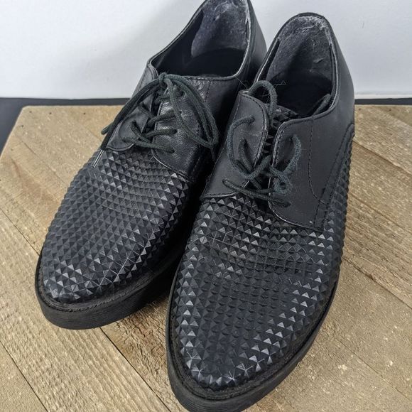 B2 Browns- black leather wedge oxfords Lafayette shoes size 7- chic & cozy! - Picture 5 of 9